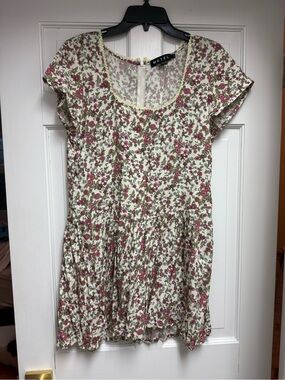 Motel Rocks Ivory Floral Mini Dress with Pink and Green Print